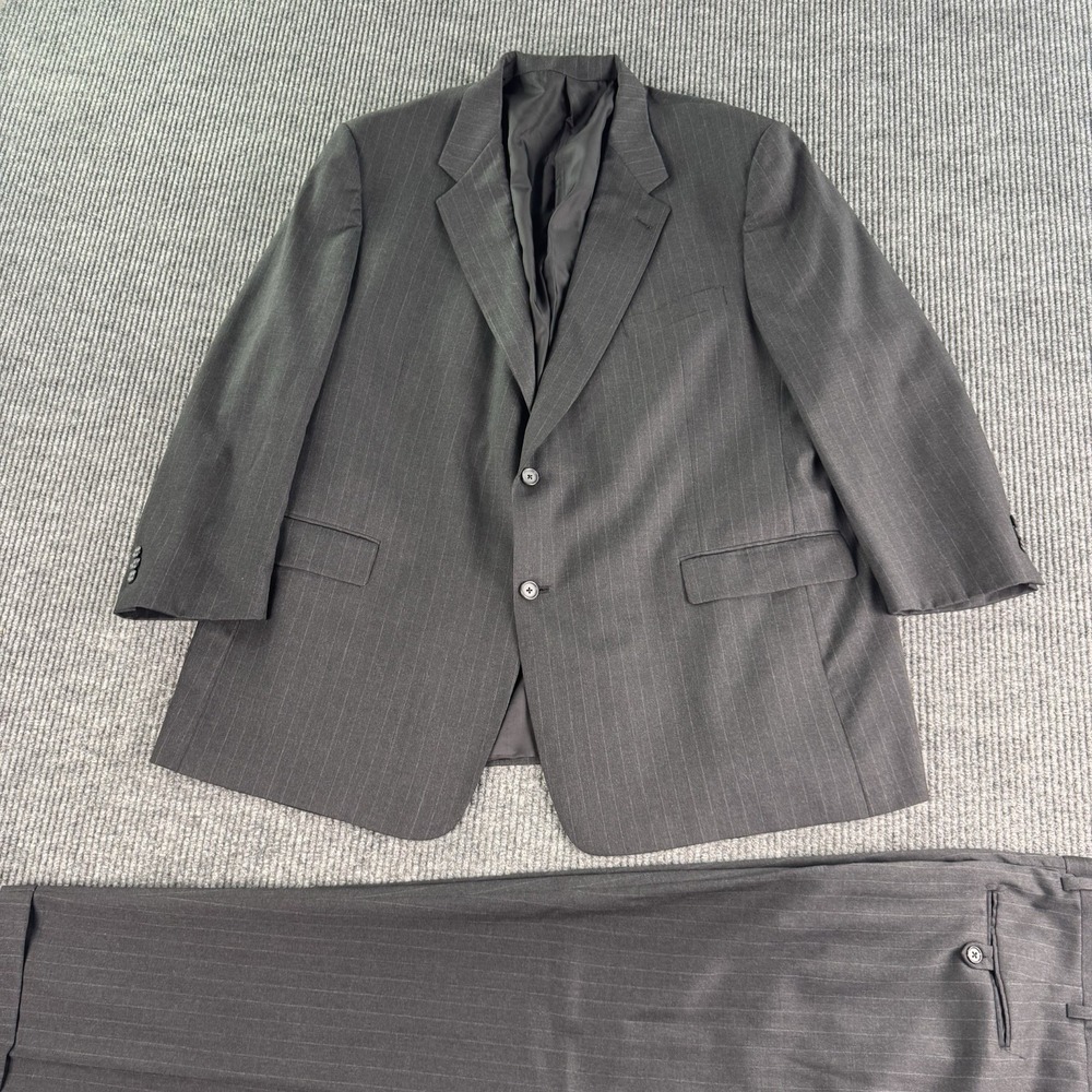 Hart Schaffner Marx Suit 52R Gray Wool Striped Pleated 48x27 Big Tall Premium